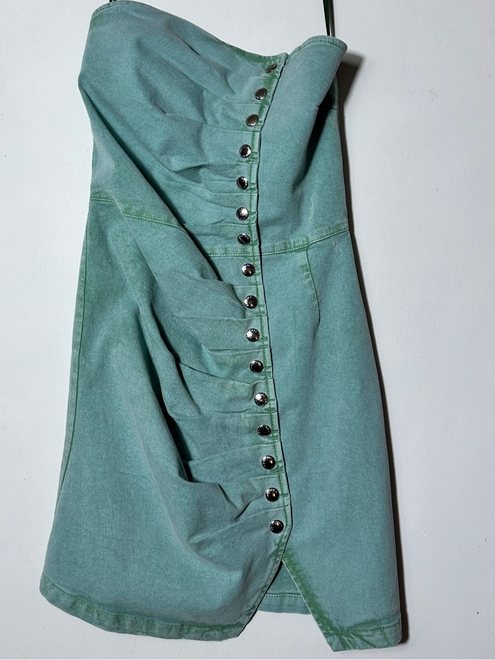 Retrofete Seafoam Strapless Button-Front Mini Dress